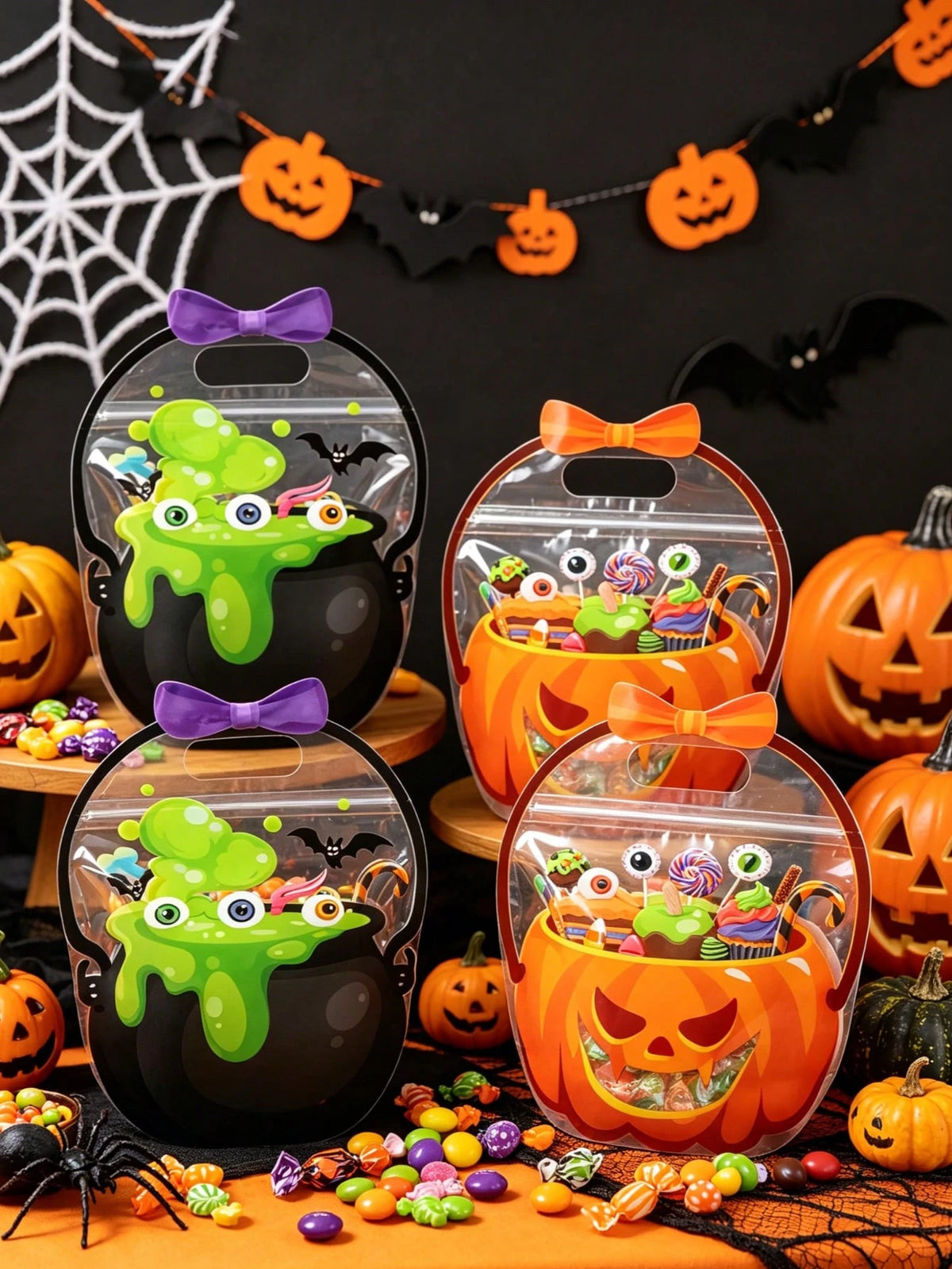 20pcs Halloween Gift Bags, Halloween Pumpkin Green Pot Mixed Style Handheld Gift Packaging Bags, Halloween Party Small Gift Bags, Halloween Trick Or Treat Candy Bags, Happy Halloween Decoration, Halloween Party Supplies, Halloween Party Sealed Dessert Bags Cookie Bags, Halloween Party Tabletop Decoration, Halloween Store Shopping Bags, Halloween Kitchen Baking Bags, Halloween Home Decor, Room Decoration, Halloween Gifts, Party Favors
