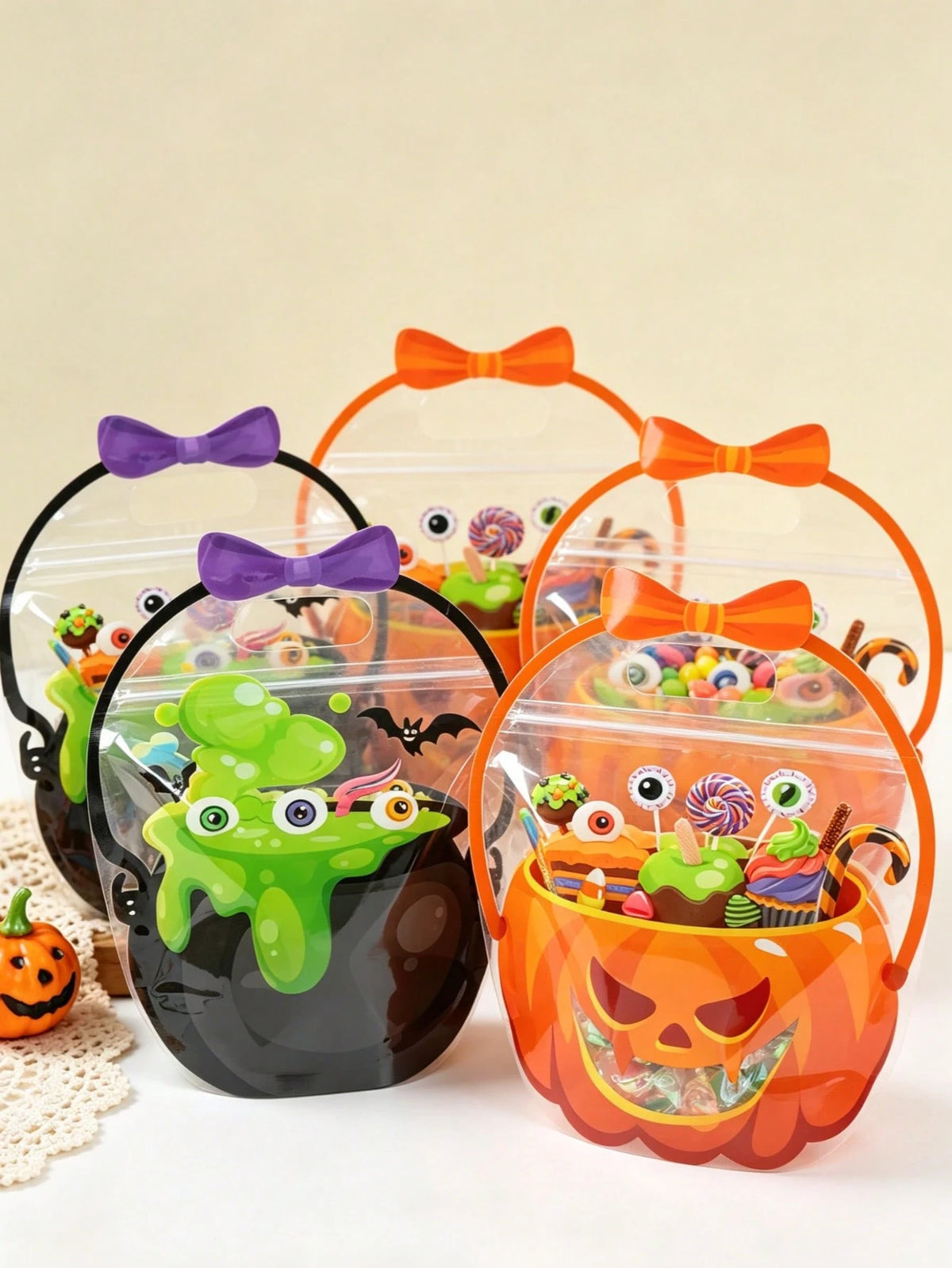 20pcs Halloween Gift Bags, Halloween Pumpkin Green Pot Mixed Style Handheld Gift Packaging Bags, Halloween Party Small Gift Bags, Halloween Trick Or Treat Candy Bags, Happy Halloween Decoration, Halloween Party Supplies, Halloween Party Sealed Dessert Bags Cookie Bags, Halloween Party Tabletop Decoration, Halloween Store Shopping Bags, Halloween Kitchen Baking Bags, Halloween Home Decor, Room Decoration, Halloween Gifts, Party Favors