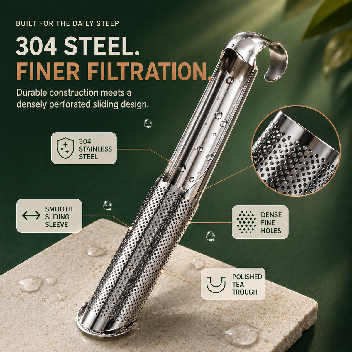 304 Stainless Steel Slide-Open Loose Leaf Tea Infuser – Easy Steeping & Cleanup 🍵