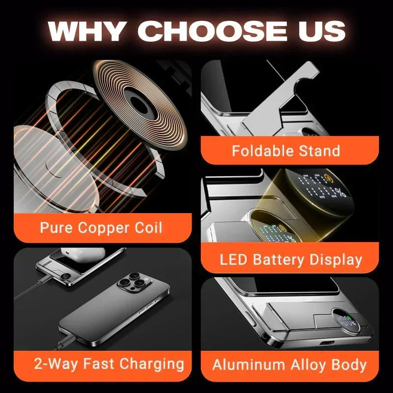 🔋50% OFF !!!✨Professional Magnetic Charger for Travelers & Professionals 🧲| 22.5W Wired & 15W Wireless | 10,000 mAh | Fast Delivery💥