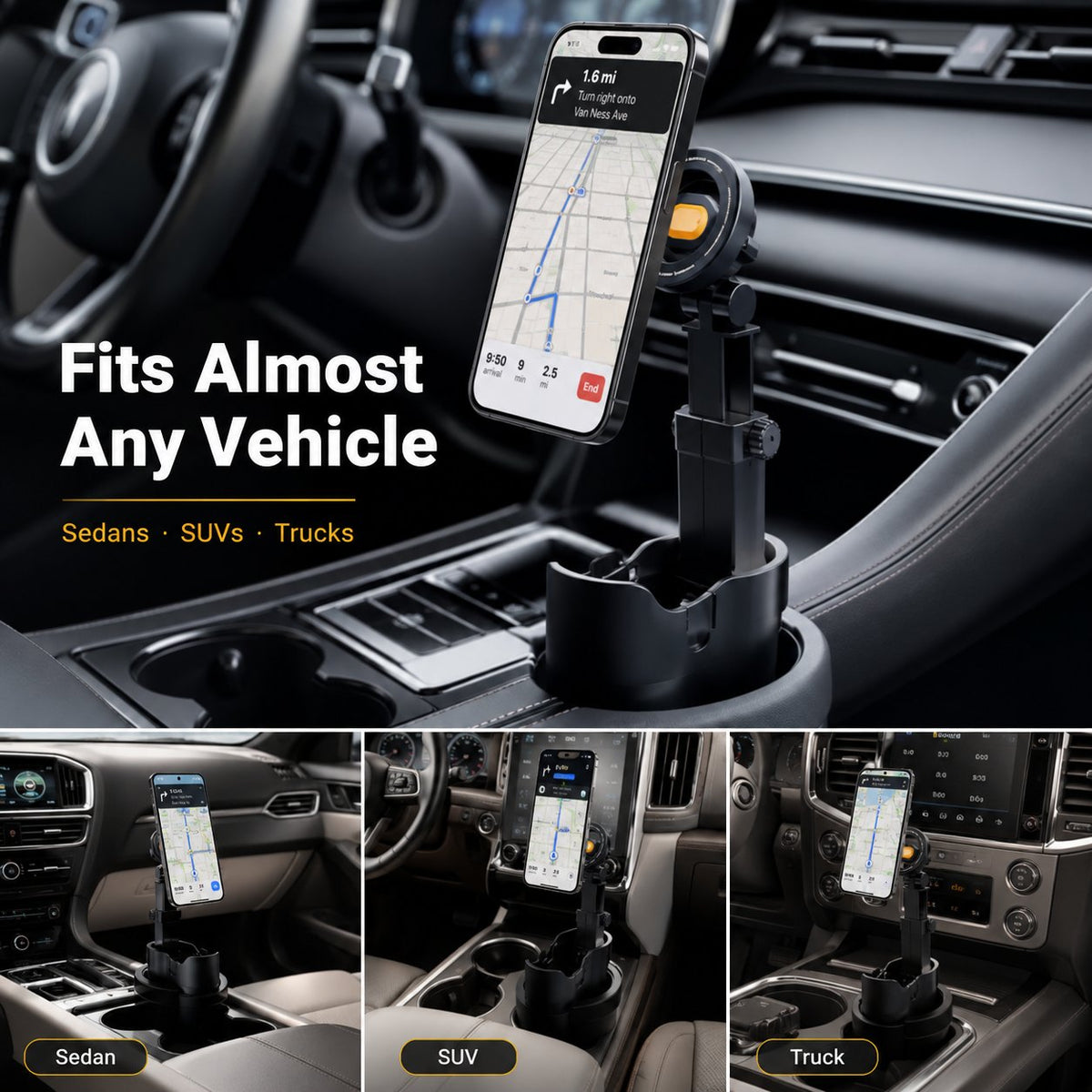 48%OFF|🔥Car Cup Holder Phone Mount – 360° adjustable, strong N52 magnet, one-handed operation, fits all phones, stable magnetic and clamp models for safe driving