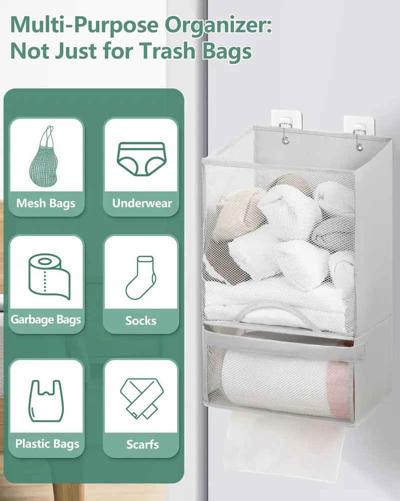2-in-1 Durable Plastic Grocery Bag Holder, Organizing Kitchen Storage Organizer