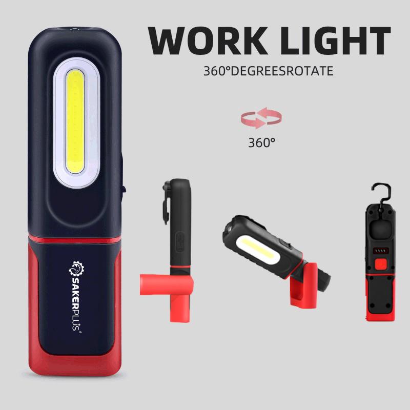 📢📢40% OFF !! ⏰SAKERPLUS Rechargeable Work Light, 3000LM COB LED Magnetic Mechanic Light with 360° Swivel Hook, 180° Adjustable Stand, Flashlight Mode, USB-C Charging, IP54 Water-Resistant for Car Repair, Garage & Camping