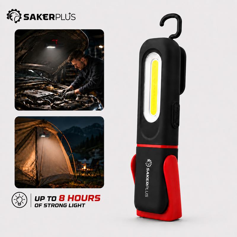 📢📢40% OFF !! ⏰SAKERPLUS Rechargeable Work Light, 3000LM COB LED Magnetic Mechanic Light with 360° Swivel Hook, 180° Adjustable Stand, Flashlight Mode, USB-C Charging, IP54 Water-Resistant for Car Repair, Garage & Camping