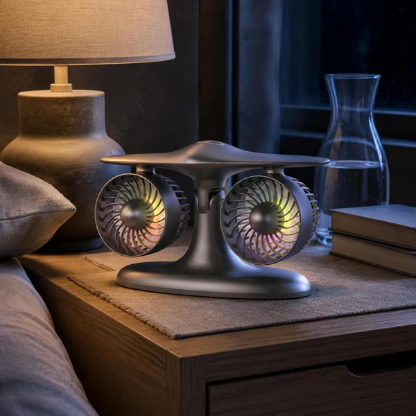 Desktop TwinFan - Compact Double Turbine Desk Fan with RGB Ambient Light for Office & Study