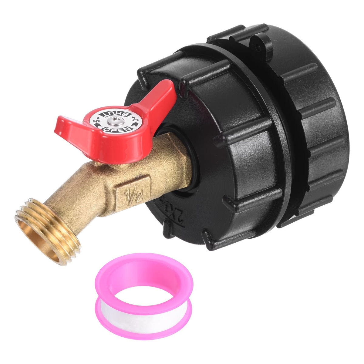 275-330 Gallon IBC Tote Tank Adapter - 2.44" Fine Thread, 1/2" NPT × 3/4" GHT Male Fittings with Garden Hose Quick Connector