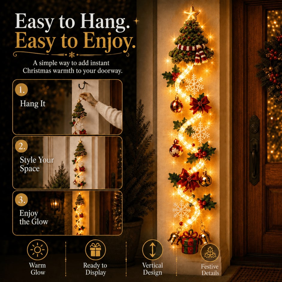 ⏳ Ultimo giorno: 49% DI SCONTO – 🎄 Decorazione natalizia luminosa da porta MerryCascade | 6 design festivi, luce calda, dettagli 3D & decorazione verticale salvaspazio ✨