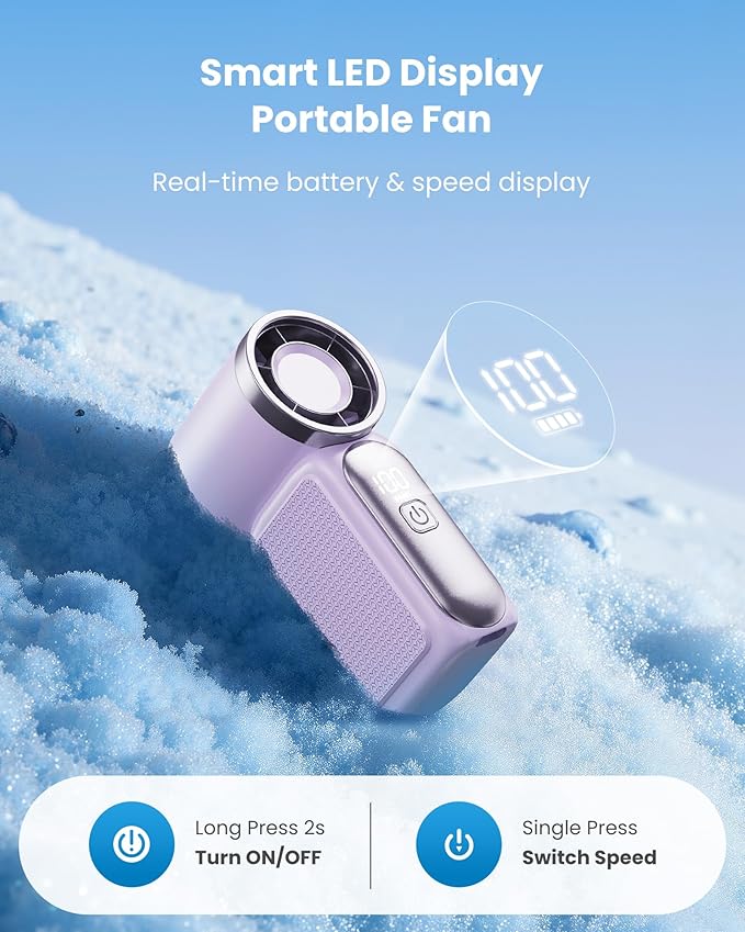 🌬️ Turbo Handheld Fan – LED Display, 6 Speeds, 3000mAh 🔋