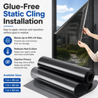 Black One-Way Mirror Privacy Window Film - Heat Insulation, 94% UV Blocking, Daytime Privacy for Home & Office
