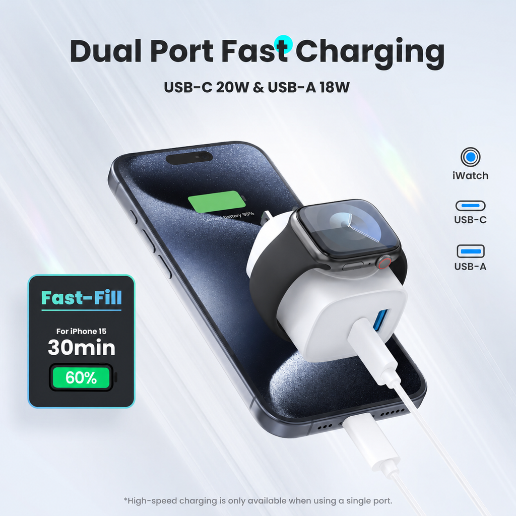 🔋 3-in-1 Magnetic Apple Watch Charger | Fast USB-C Wall Charger