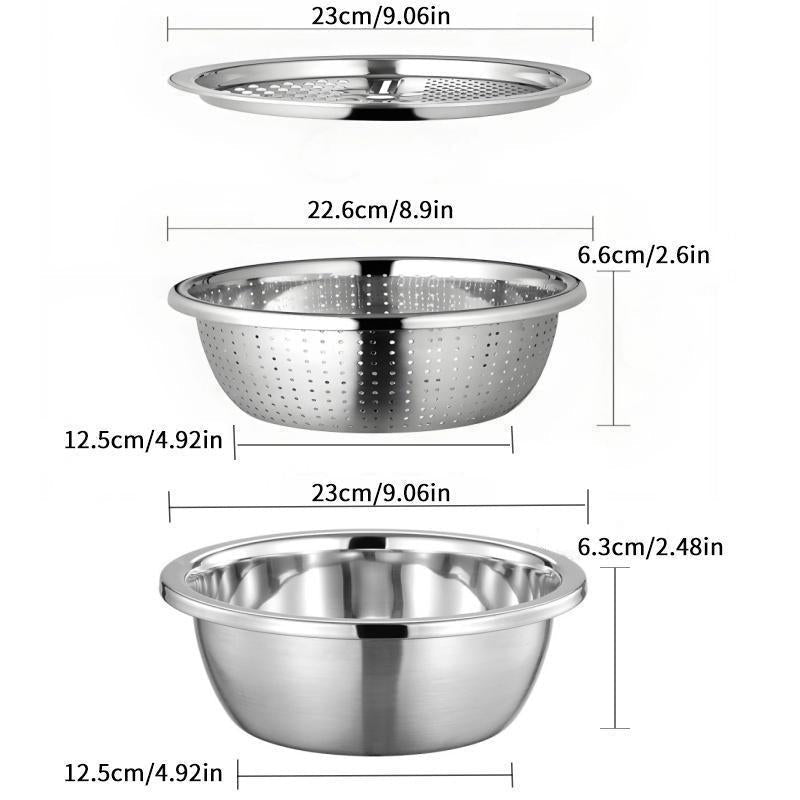 [DealsForYouDays] Multifunctional cutting machine,3-In-1 Stainless Steel Multi-Functional Strainer Set, Includes Basin/sieve/cutter, Ideal for Washing Rice Fruits Vegetables Kitchen Essentials