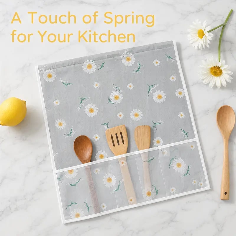 Daisy Print Refrigerator Dust Cover with Storage Pockets