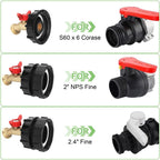 275-330 Gallon IBC Tote Tank Adapter - 2.44" Fine Thread, 1/2" NPT × 3/4" GHT Male Fittings with Garden Hose Quick Connector