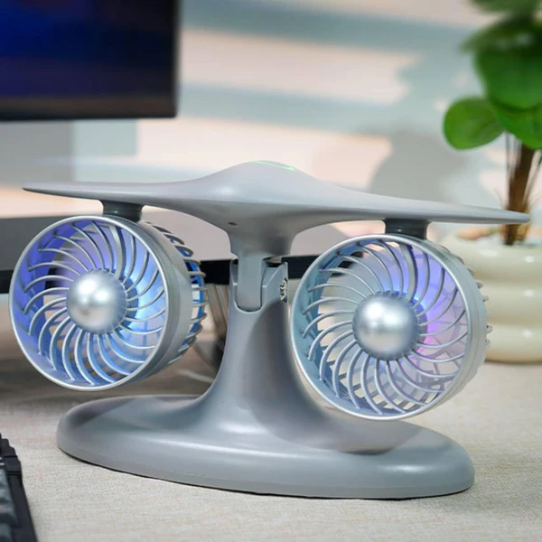 Desktop TwinFan - Compact Double Turbine Desk Fan with RGB Ambient Light for Office & Study