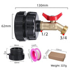 275-330 Gallon IBC Tote Tank Adapter - 2.44" Fine Thread, 1/2" NPT × 3/4" GHT Male Fittings with Garden Hose Quick Connector
