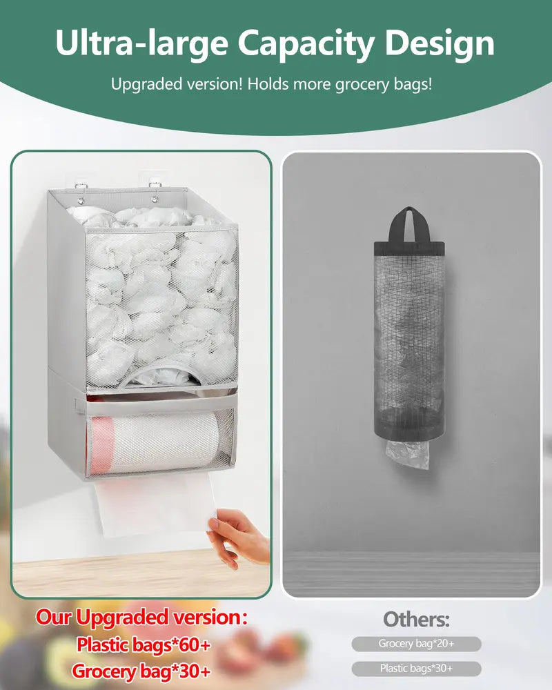 2-in-1 Durable Plastic Grocery Bag Holder, Organizing Kitchen Storage Organizer