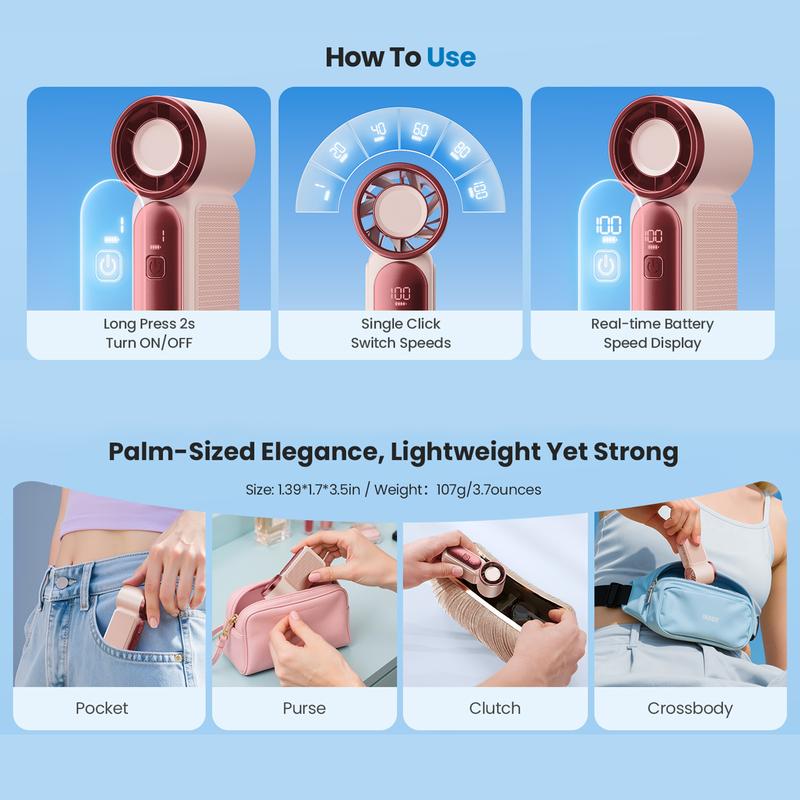🌬️ Turbo Handheld Fan – LED Display, 6 Speeds, 3000mAh 🔋