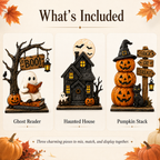 3-Piece Halloween Decor Set – Ghost, Haunted House & Pumpkins