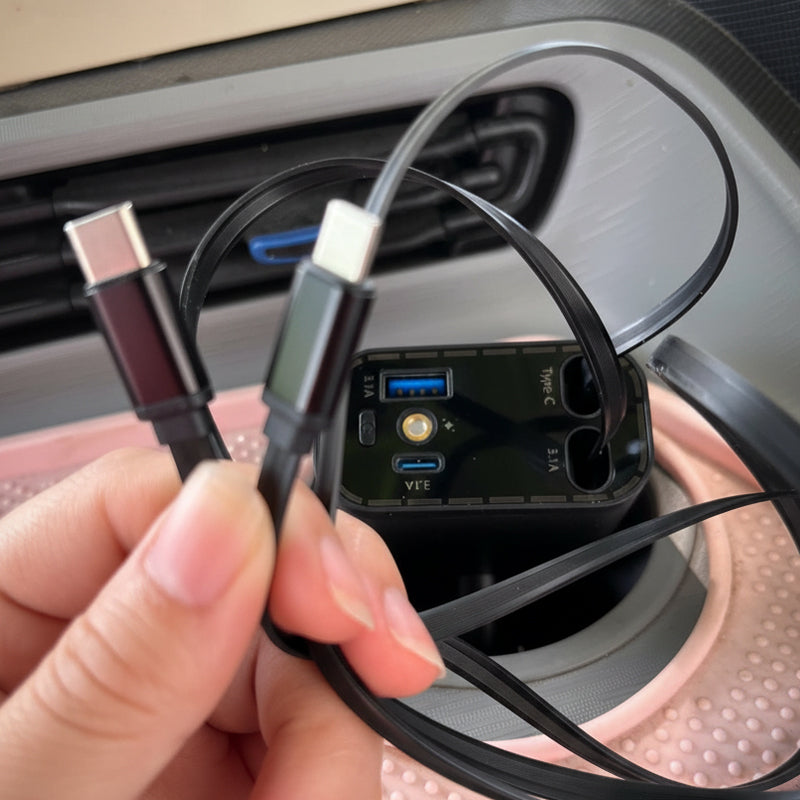 ⚡ BUY 2 GET 1 FREE! ✨ Ultra-fast 4-in-1 Car Charger 90W – With Retractable Cables & Ambient Starlight 🚗🌌