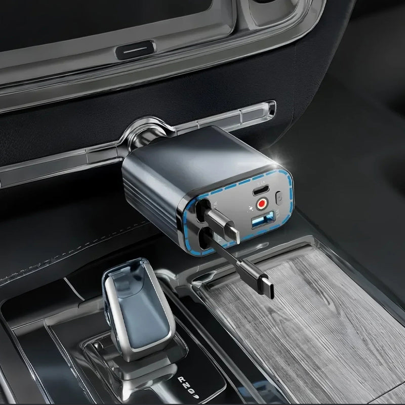 ⚡ BUY 2 GET 1 FREE! ✨ Ultra-fast 4-in-1 Car Charger 90W – With Retractable Cables & Ambient Starlight 🚗🌌