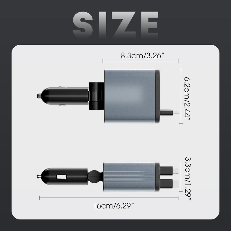 ⚡ BUY 2 GET 1 FREE! ✨ Ultra-fast 4-in-1 Car Charger 90W – With Retractable Cables & Ambient Starlight 🚗🌌