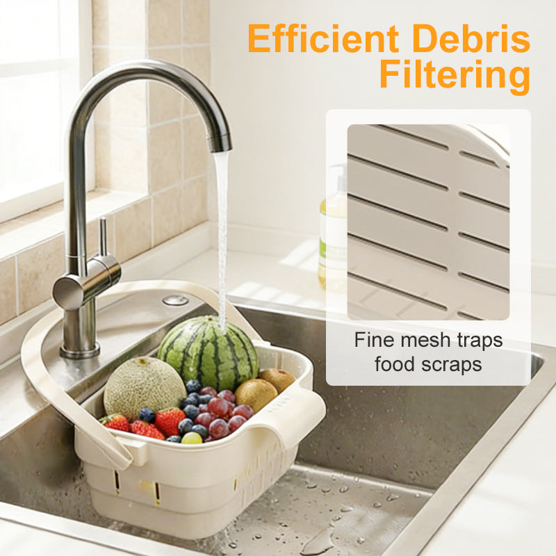 🧺 BUY 3 GET 1 FREE! 🍅 Collapsible Faucet-Hanging Sink Strainer Basket – Hanging, practical & easy to clean – Perfect for fruits, veggies or kitchen utensils – space-saving and versatile 🥦✨
