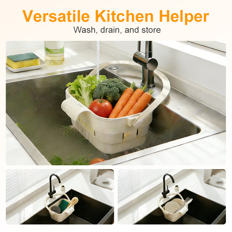 🧺 BUY 3 GET 1 FREE! 🍅 Collapsible Faucet-Hanging Sink Strainer Basket – Hanging, practical & easy to clean – Perfect for fruits, veggies or kitchen utensils – space-saving and versatile 🥦✨