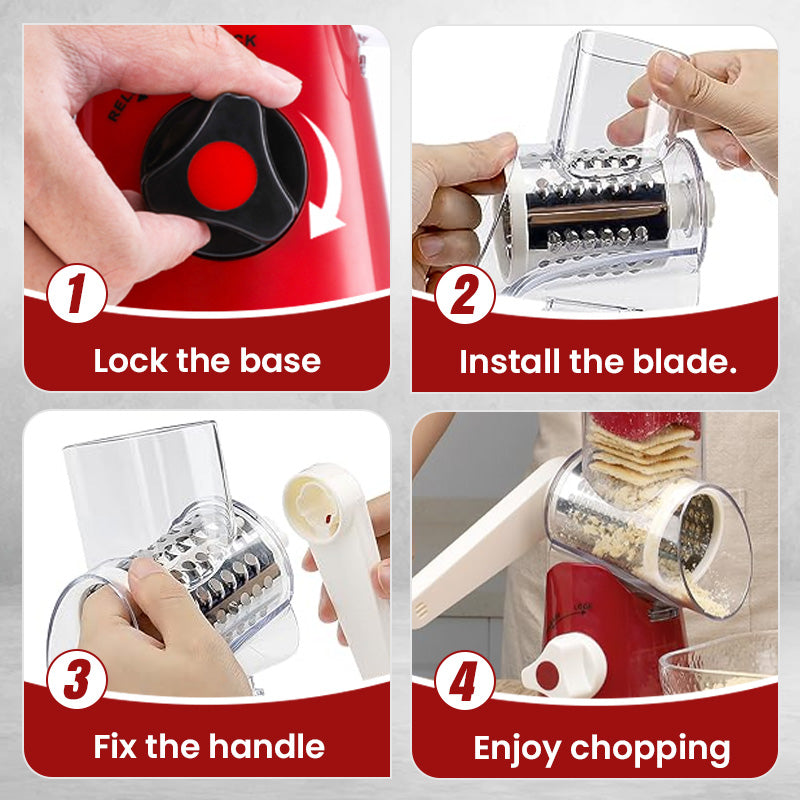 💖Limited-time offer🥗3 in 1 Rotary Cheese Grater Vegetable Slicer