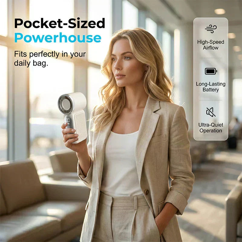 🌬️ Turbo Handheld Fan – LED Display, 6 Speeds, 3000mAh 🔋