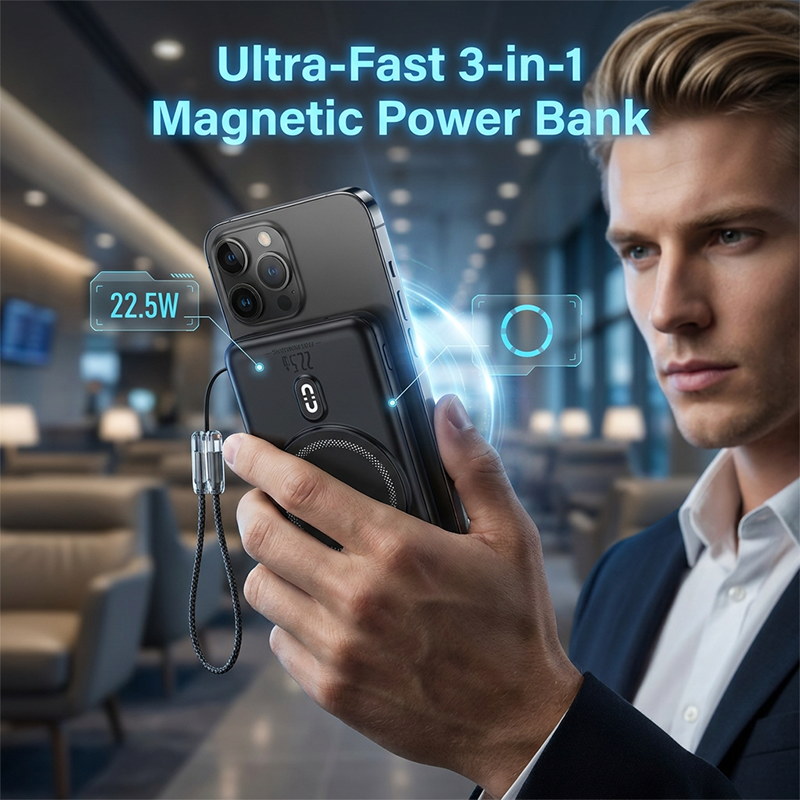 ⏳Limited-time 50% off⏰3-in-1 Magnetic Power Bank with Built-In Cable🔋📱