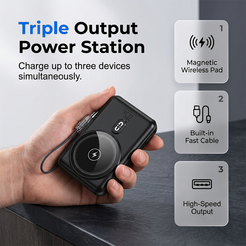 ⏳Limited-time 50% off⏰3-in-1 Magnetic Power Bank with Built-In Cable🔋📱