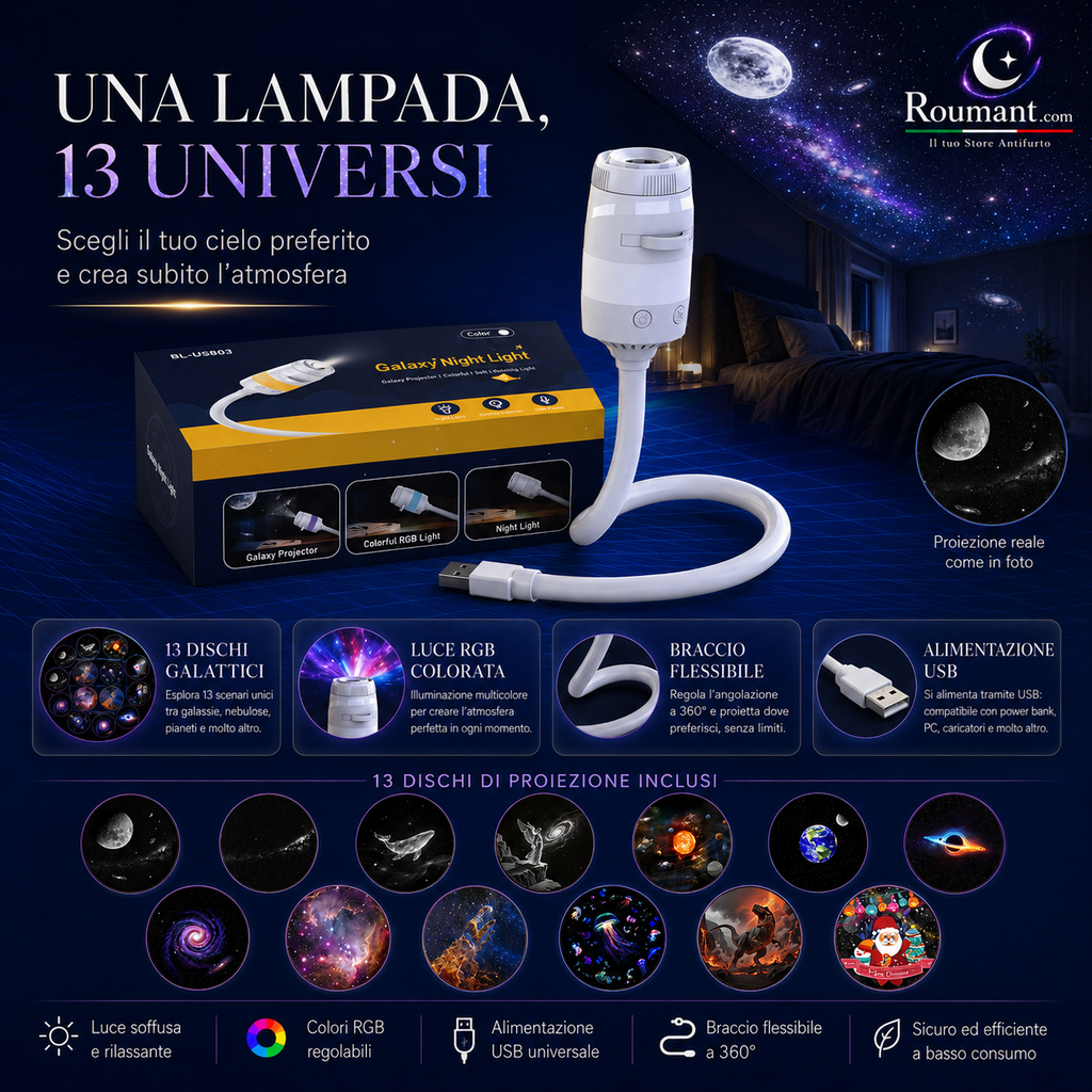 🌌 49% OFF NOW! 💫 USB lamp with starry sky projection – 13 interchangeable film discs & flexible neck – perfect for the bedroom ✨