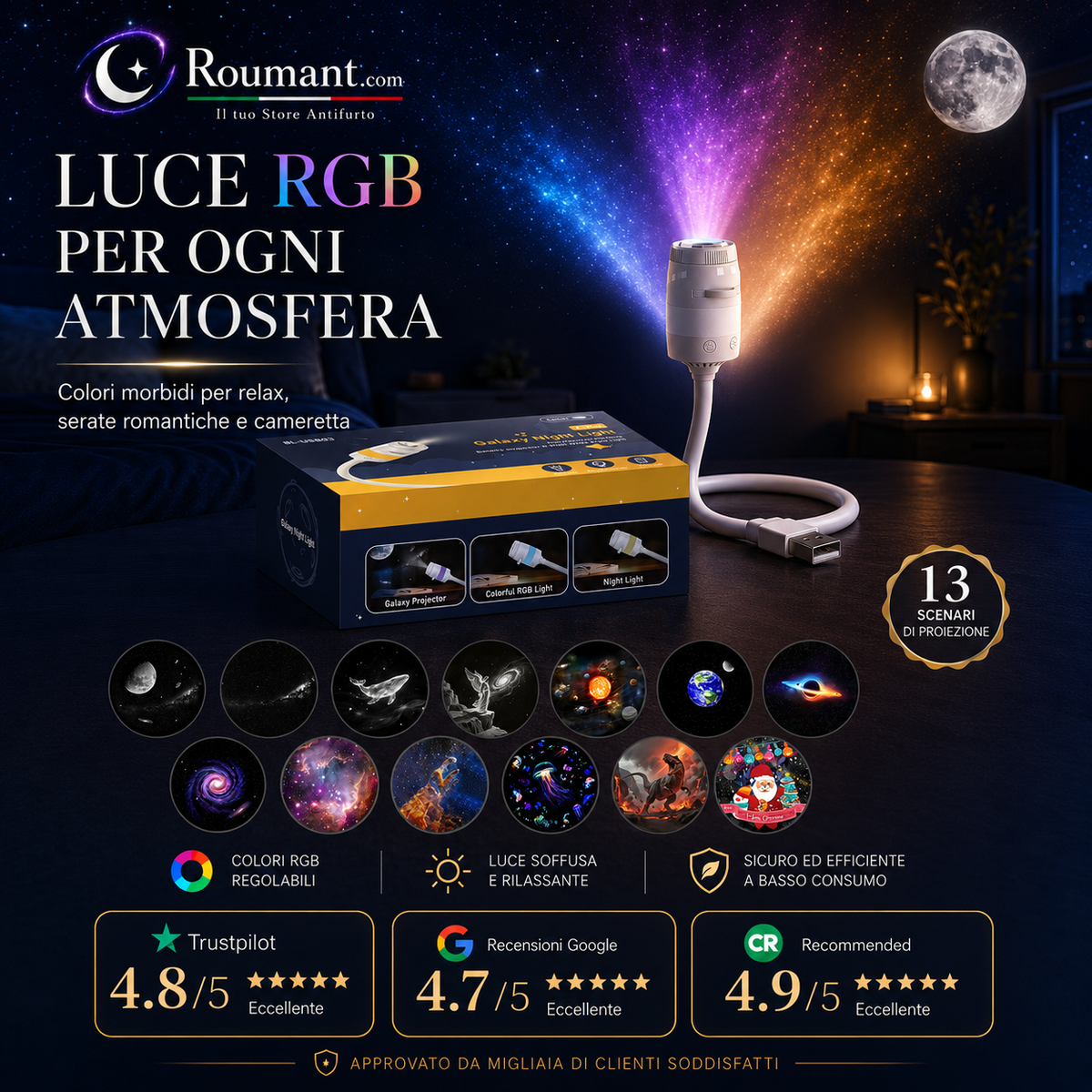 🌌 49% OFF NOW! 💫 USB lamp with starry sky projection – 13 interchangeable film discs & flexible neck – perfect for the bedroom ✨